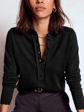 Boden Angela Cotton Scallop Sweater-Black